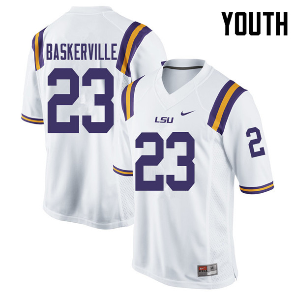 Youth #23 Micah Baskerville LSU Tigers College Football Jerseys Sale-White - Click Image to Close